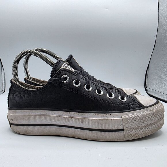 Converse All Star Women’s Size 5.5 Black Leather Low Top Sneakers Casual Shoes - Picture 12 of 13